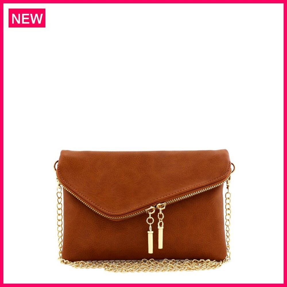 Faux Leather Clutch Crossbody Bag with Detachable Chain Strap, 9x6 Inches